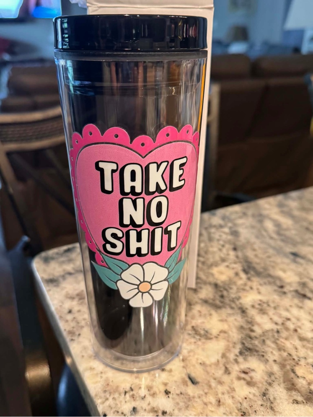 – "Take No Shit" Pink Heart Travel Tumbler NEW IN BOX